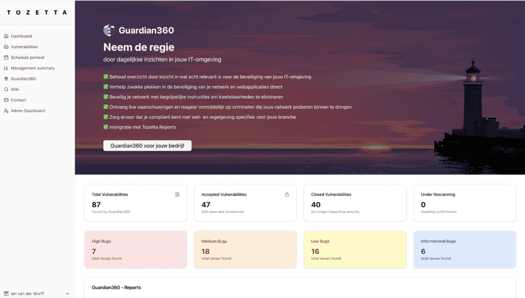 Guardian360 integration within Tozetta Reports