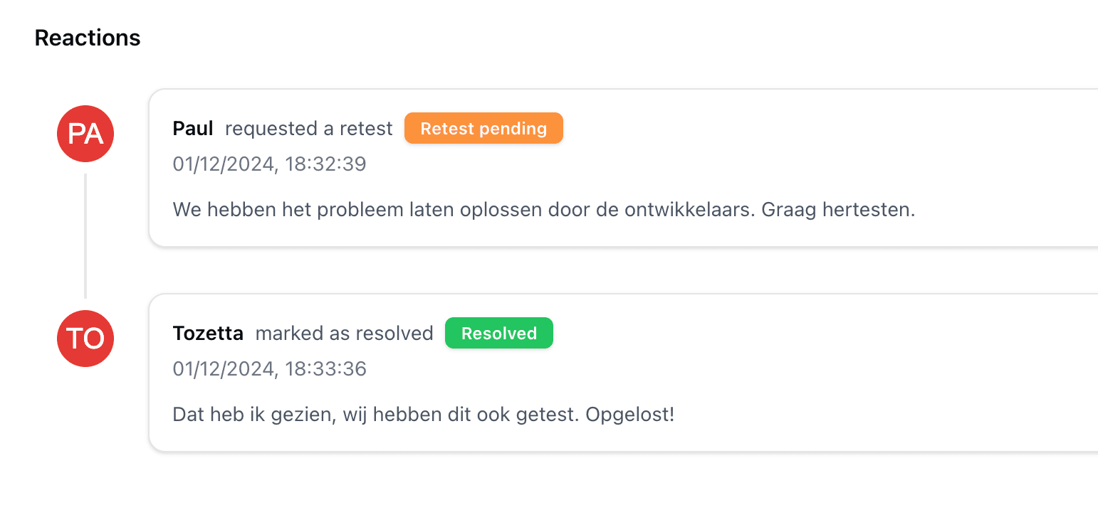 Communicatie en terugkoppeling binnen Tozetta Reports